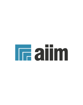 The image displays the aiim logo, featuring a stylized blue square design on the left and the word aiim in bold black letters on the right, set against a light gray background.
