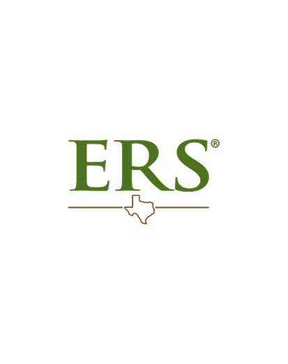 The ERS logo in green letters features a horizontal line with an outline of the state of Texas in brown below the text, all on a light gray background.