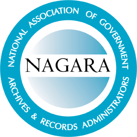 Logo for the National Association of Government Archives & Records Administrators (NAGARA), featuring a blue circular border with the organizations full name around a central area displaying NAGARA in bold text.