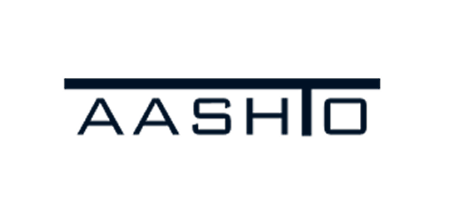 The image shows the word AASHTO in black, uppercase letters with a horizontal line extending over the top of the last four letters. The background is light gray.