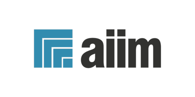 AIIM logo with a blue geometric square design on the left and the lowercase black text aiim on the right, set against a light gray background.